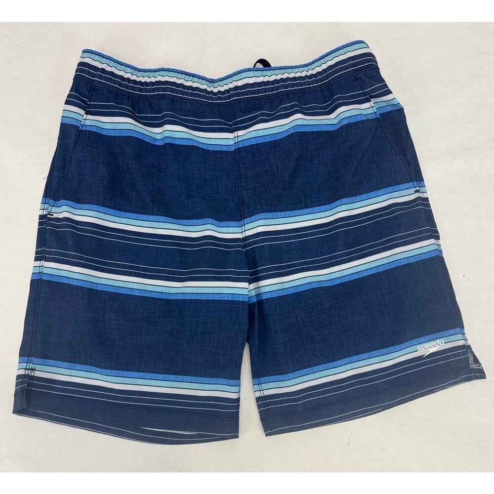 Speedo Men's Swim Trunks Shorts Lined Striped Active Blue Swimsuit - Medium